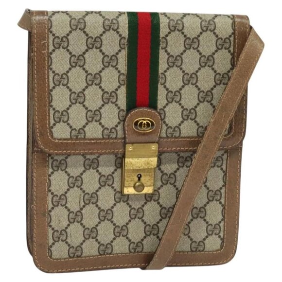 GUCCI GG Supreme Web Sherry Line Shoulder Bag PVC Beige Gold - Picture 1 of 16